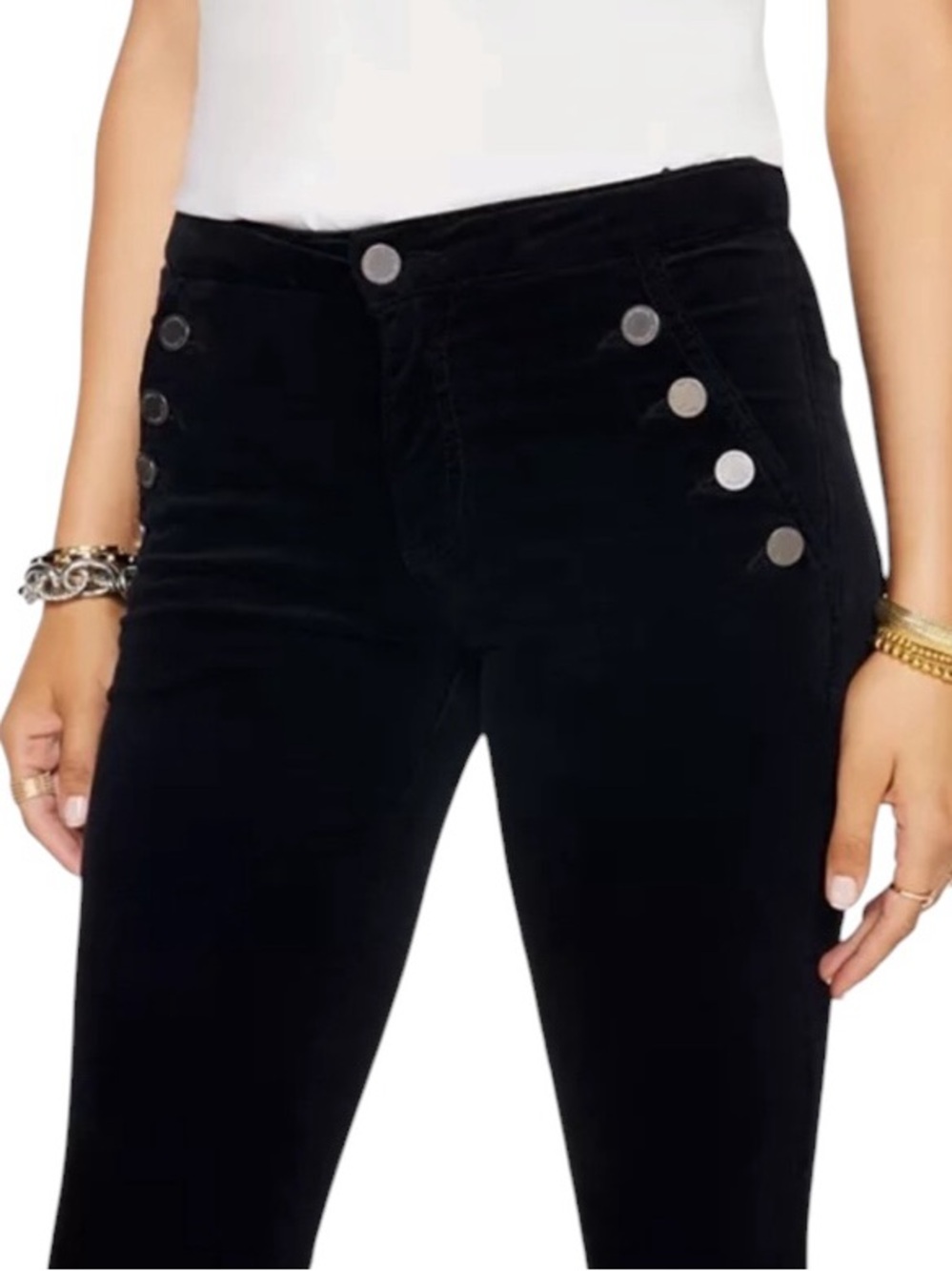 Ramy Brook Cotton Velveteen Helena Skinny Jeans Sailor Buttons Black Size 26 - Picture 4 of 15